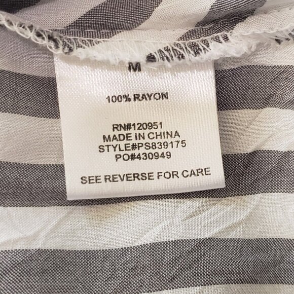 Pink Rose Blouse Womens Size Medium Grey Stripe Surplice Citycore Light Academia - Picture 8 of 16